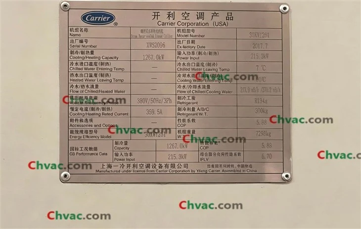 Carrier 30XW1261 Water-cooled Chiller