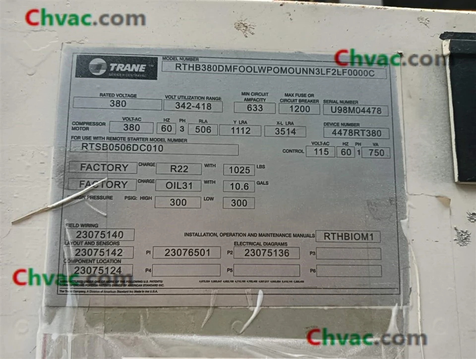 Use Trane RTHB380 Centravac Centrifugal Water‑Cooled Chiller best
