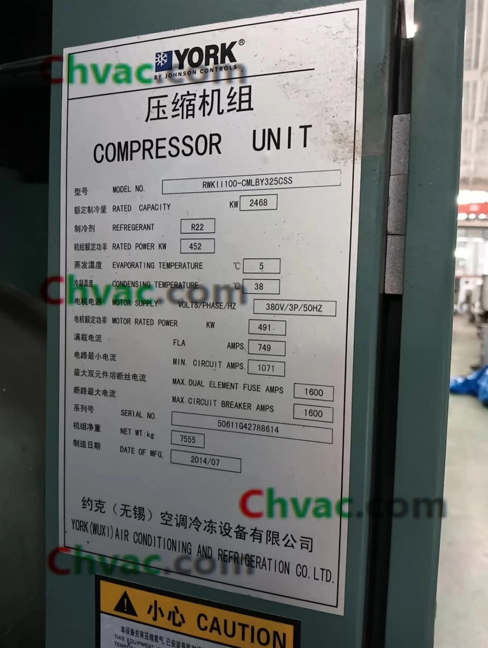 YORK 702RT RWKII100‑CMLBY325CSS Screw Compressor Unit （used) in Stock